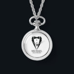 Black Wedding Tuxedo Suit Personalized Groomsmen Watch<br><div class="desc">Make Your Wedding Unforgettable – Add a personal touch with a custom groomsmen gift
featuring a black tuxedo suit and bow tie illustration with a personalized groomsman's name and title in a classic serif font.

 A perfect keepsake for your groomsmen,  best man,  father of the bride,  and more!</div>