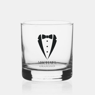 Black Wedding Tuxedo Suit Personalized Groomsmen Whiskey Glass