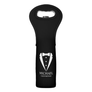 Black Wedding Tuxedo Suit Personalized Groomsmen Wine Bag