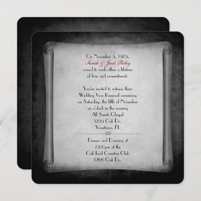 Black Wedding Vow Renewal Scroll Invitation (Front/Back)