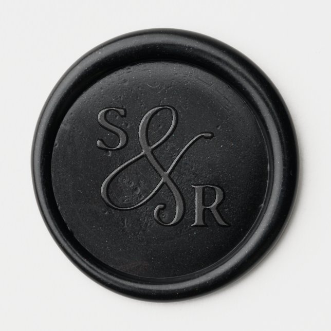 Black wedding wax seal with initials sticker (Front)
