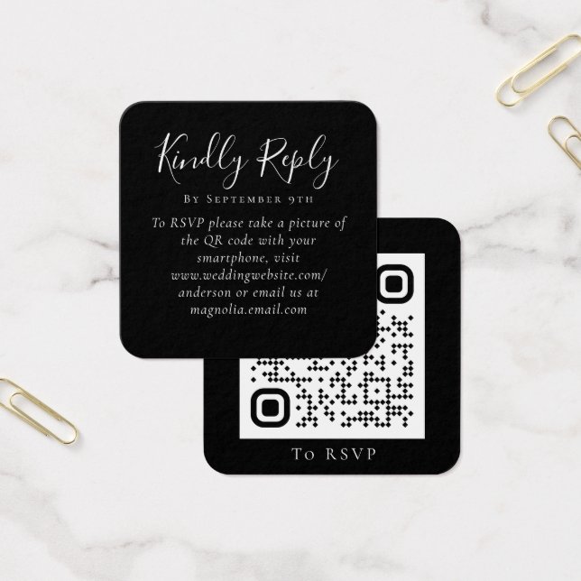 Black Wedding Website QR Code RSVP (Office)