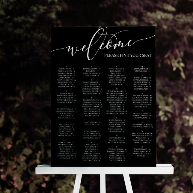Black Welcome 4 Column Seating Chart Any Event Foam Board (Creator Uploaded)