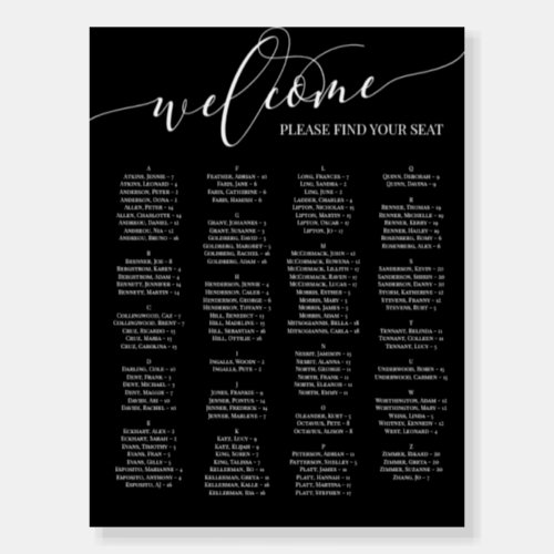 Black Welcome 4 Column Seating Chart Any Event Foam Board