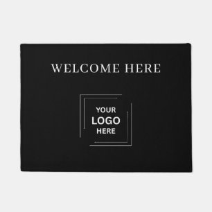 Black Welcome Business Logo Entryway Doormat