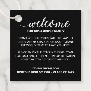 Black Welcome Graduation Out Of Town Guest Gift Favor Tags