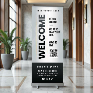 Black Welcome To Our Church Sunday Service Retractable Banner