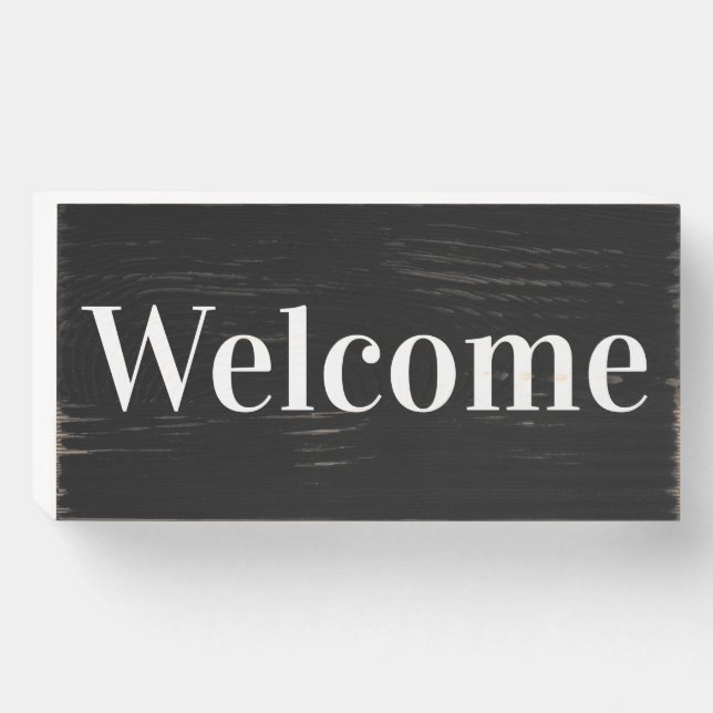 Black Welcome Wooden Wall Art  Wooden Box Sign (Front Horizontal)