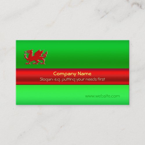 Black Welsh Dragon on green metallic_look Business Card