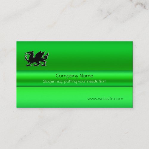 Black Welsh Dragon on green metallic_look Business Card