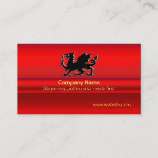 Black Welsh Dragon on red metallic-look Business Card
