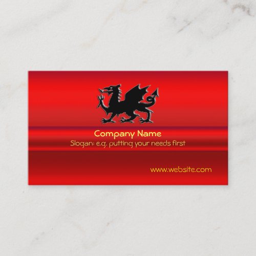 Black Welsh Dragon on red metallic_look Business Card