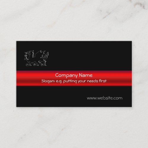 Black Welsh Dragon red chrome_look strip on black Business Card