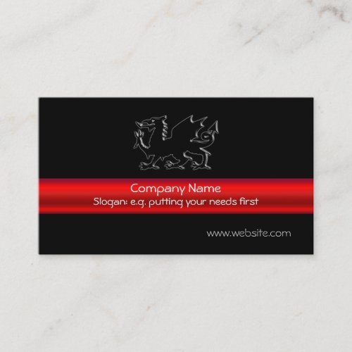 Black Welsh Dragon with red metallic_look stripe Business Card