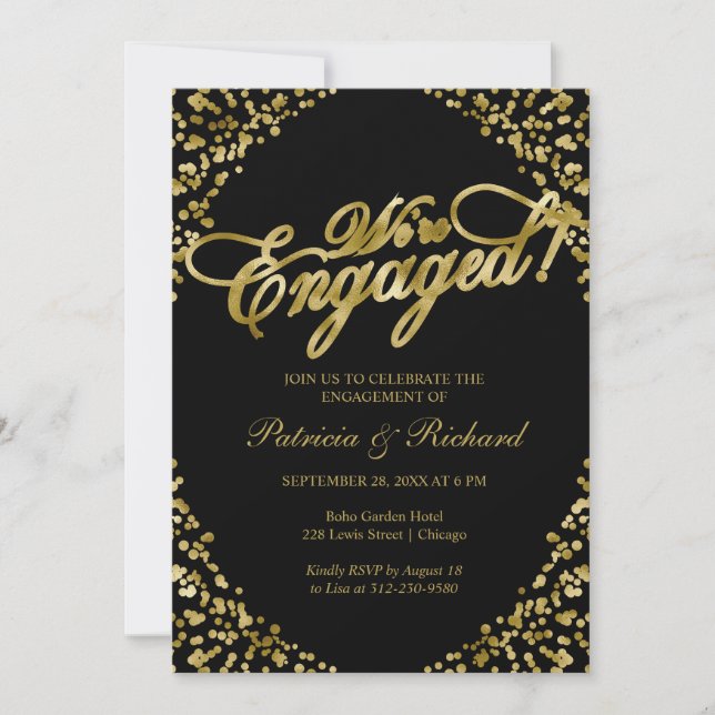 Black We're Engaged Engagement Party Invitation (Front)
