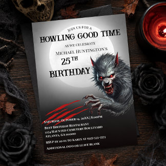 Black Werewolf Any Age Halloween Birthday Party Invitation