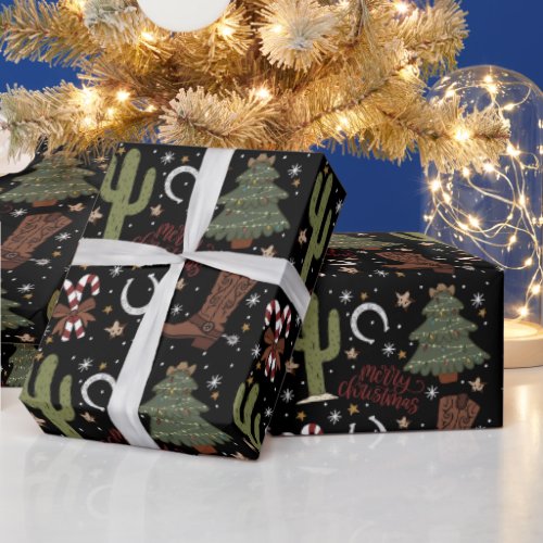 Black Western Cowboy Christmas Wrapping Paper