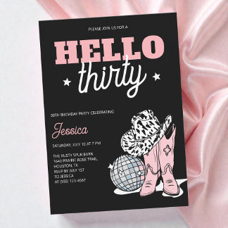 Black Western Disco Cowgirl 30th Birthday Party Invitation