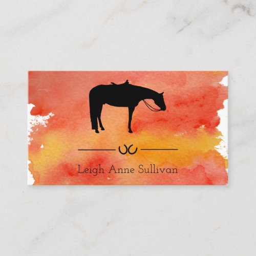 Black Western Horse Silhouette on Watercolor Business Card