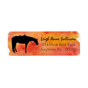 Black Western Horse Silhouette on Watercolor Label