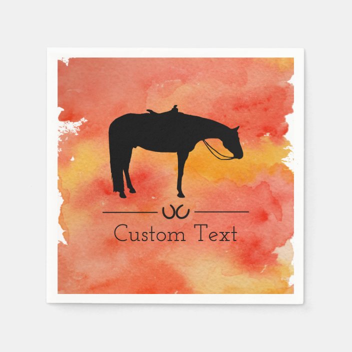 Black Western Horse Silhouette On Watercolor Paper Napkins