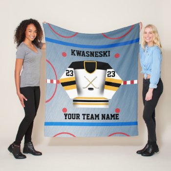 Black Wh | Gold Ice Hockey Rink | Player Jersey Fleece Blanket by tjssportsmania at Zazzle
