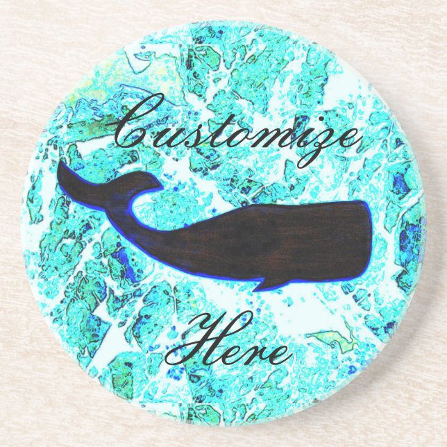 black whale blue drink coaster (Front)