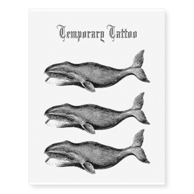 Black whale Simple Drawing Temporary Tattoos (Front)