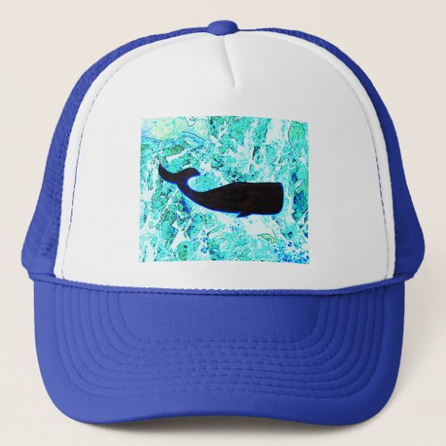 black whale swimming trucker hat