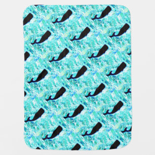 black whales blue baby blanket