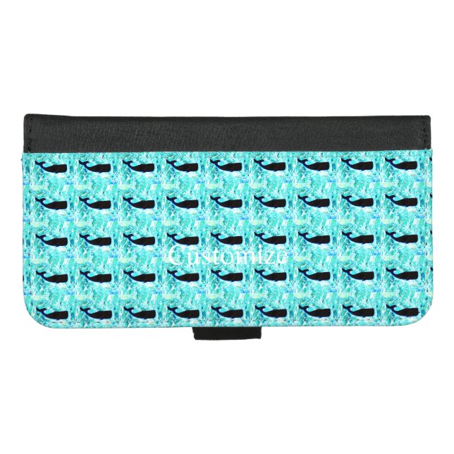 black whales blue iPhone wallet case (Front (Horizontal))
