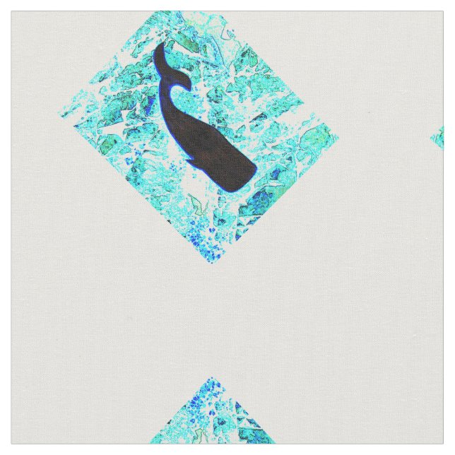 black whales pattern blue/white fabric (Close Up)