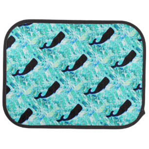 black whales rising blue car floor mat