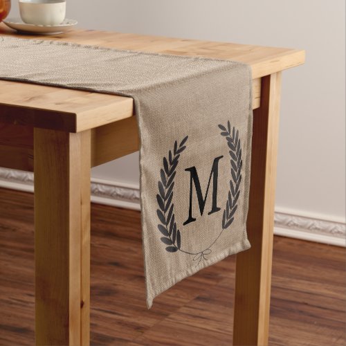 Black Wheat Laurels Faux Burlap _ Personalized Medium Table Runner