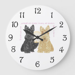 Black & Wheaten Goodnight Scotties Large Clock