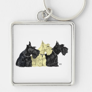 Black & Wheaten Scottish Terriers Keychain