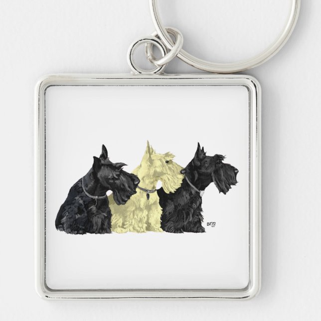 Black & Wheaten Scottish Terriers Keychain (Front)