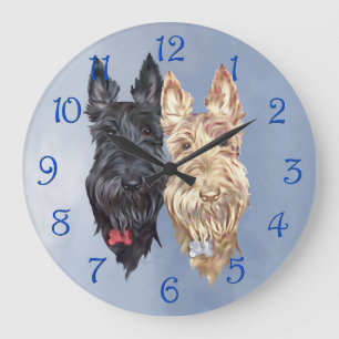 Black & Wheaten Scottish Terriers Large Clock