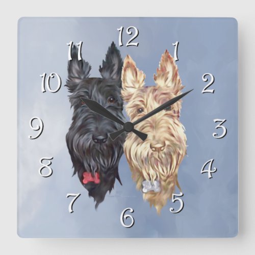 Black  Wheaten Scottish Terriers Square Wall Clock