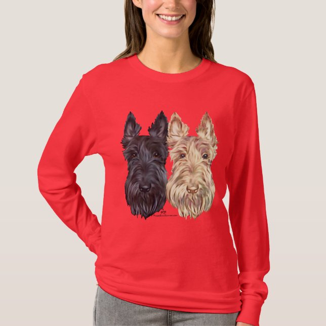 Black & Wheaten Scottish Terriers T-Shirt (Front)