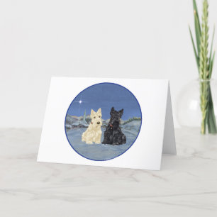 Black & Wheaten Scottish Terriers Winter Holiday Card