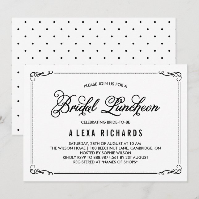 Black Whimsical Borders Bridal Luncheon Invitation (Front/Back)