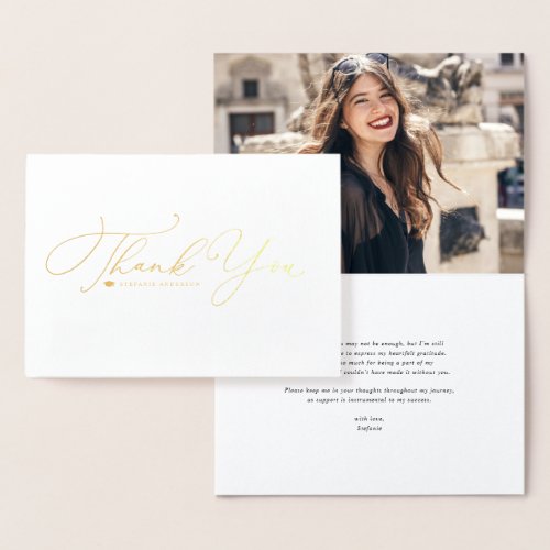 Black Whimsical Calligraphy Graduation Thank You Foil Card
