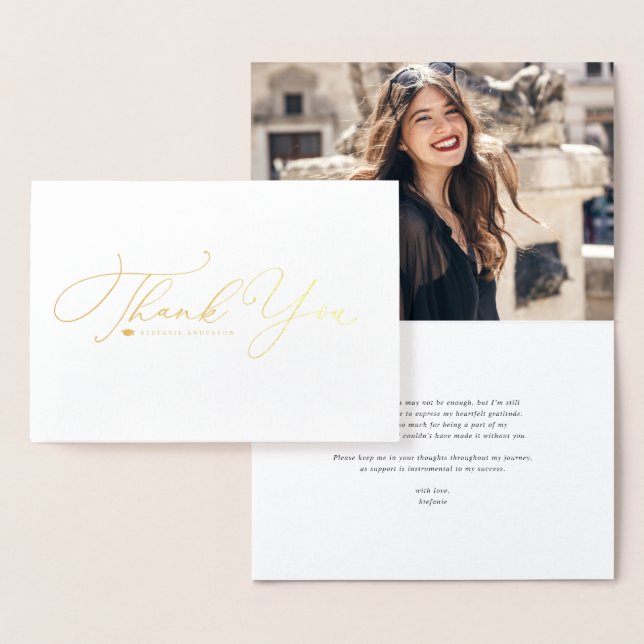 Black Whimsical Calligraphy Graduation Thank You Foil Card (Display)