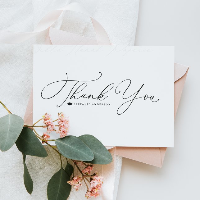 Black Whimsical Calligraphy Graduation Thank You Postcard (Creator Uploaded)