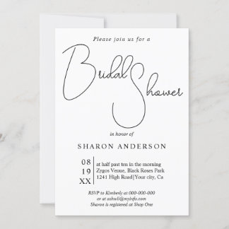 Black whimsical calligraphy Qr code bridal shower Invitation