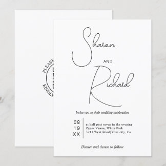 Black whimsical calligraphy Qr code white wedding Invitation