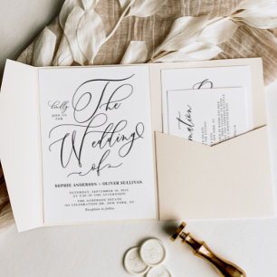 Black Whimsical Calligraphy Wedding Invitation