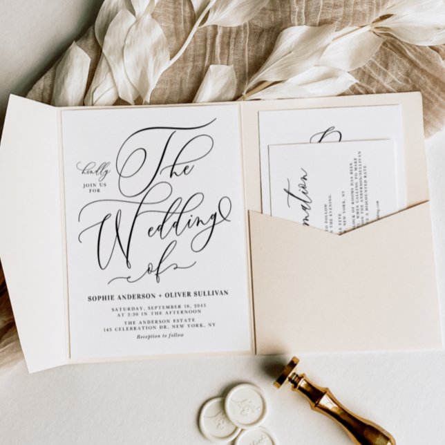 Black Whimsical Calligraphy Wedding Invitation (Creator Uploaded)