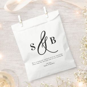 Black Whimsical Calligraphy Wedding Monogram Favor Bag